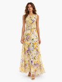 Elegant Sleeveless Twist Waist Floral Print Chiffon Maxi Dress