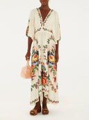 Elegant Floral Print V-Neck Empire Waist Maxi Dress