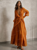 Exquisite Embellished Wrap-Waist Lace-Hem Maxi Dress