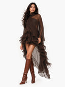Elegant Ruffled Chiffon High-Neck Loose Midi Dress