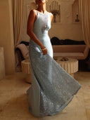 Elegant Sequin Mesh Panel Maxi Dress
