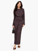Boat Neck Pleated Slim Fit Maxi Dress