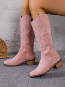 Embroidered Suede Pointed-Toe Western Cowboy Boots