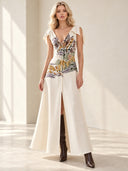 Elegant Artistic Print Front Slit Maxi Dress