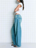 Retro Washed High Waist Barrel Leg Jeans
