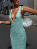 Elegant V-Neck Sequined Maxi Dress