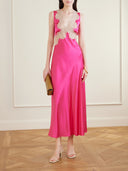 Lace-Trimmed Satin Midi Slip Dress