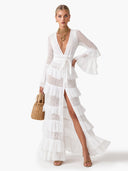 Bohemian Sheer Lace Ruffle Wrap Maxi Dress
