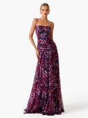 Elegant Abstract Print Ruched Spaghetti Strap Maxi Dress