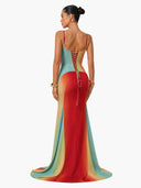 Elegant Gradient Ombre Satin Mermaid Maxi Dress
