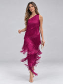 One Shoulder Tiered Fringe Maxi Dress