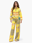 Casual Artistic Print Zip-Up Shirt & Wide-Leg Pants Two-Piece Set