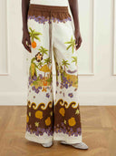 Retro Tropical Print Shirt & Wide-Leg Pants Two-Piece Set