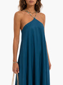Elegant Beaded Halter Neck Flowy Maxi Dress
