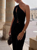 Elegant One-Shoulder Top & Wide Leg Pants Two-Piece Set