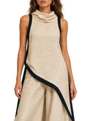 Color Contrast Design Irregular Hem Top And Wide Leg Pants Set