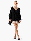 Elegant Lace Trim Knit Mini Dress