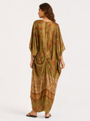 Retro Floral Print Satin Long Kaftan Dress