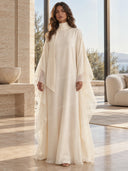 Elegant High-Neck Flowing Cape Maxi Dress
