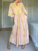 Casual Stripe Print Tie-Waist Kaftan Maxi Dress