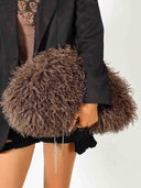 Stylish Long Curly Plush Oversized Clutch Bag