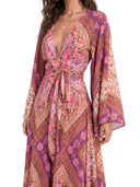 Retro Paisley Print Tie-Waist Maxi Dress