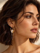 Pearl Beaded Chain Drop Hoop Earrings