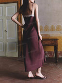 Elegant Satin Lace-Trim Deep V-Neck Midi Dress