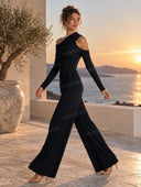 Elegant Asymmetric Ruched Wide-Leg Jumpsuit