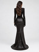 Elegant Mock Neck Top & Faux Leather Mermaid Maxi Skirt Set