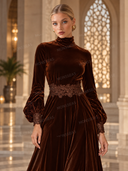 Velvet Lace Panel Turtleneck Maxi Dress