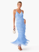 Elegant V-Neck Tiered Fringe Maxi Dress