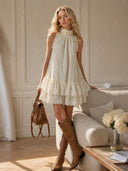 Sexy Lace Sleeveless Ruffle Mini Dress