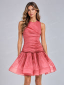 Ruched Drop Waist Organza Mini Dress