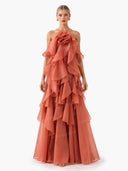 Elegant  3D Flower Ruffle Halter Maxi Dress