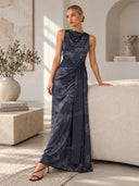 Printed Lace-Up Maxi Dress