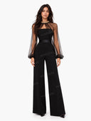 Elegant Sheer-Trim Shawl Strapless Jumpsuit
