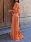 Elegant Lace Bodice Tie-Shoulder Chiffon Maxi Dress