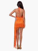 Sexy Halter Neck Fringe Asymmetrical Mini Dress