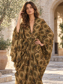 Paisley Print Deep V-Neck Draped Maxi Dress