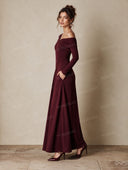 Asymmetric Off Shoulder Ruched Long Sleeve Maxi Dress