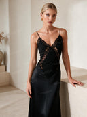 Elegant Satin Lace Patchwork Backless Maxi Dress