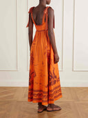 Retro Floral Print Tie-Shoulder Maxi Dress