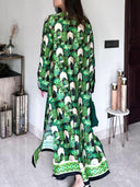 Emerald Oasis Scenic Print Tassel Maxi Dress