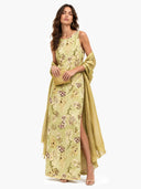 Elegant Botanical Print Sleeveless Midi Dress Two-Piece Set