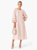 Elegant Floral Cuff Button-Front Midi Dress