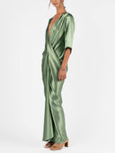 Elegant Satin Deep V Wrap Twist Front Maxi Dress