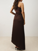 One-Shoulder Pleated Asymmetric Maxi Dress