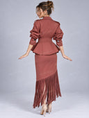 Peplum Jacket & Fringe Midi Skirt Set