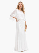 Elegant Chiffon Cape Top & Wide-Leg Pants Two-Piece Set